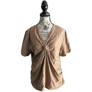 Y2K Tradition Ring Detail Draped Top Tan Taupe Neutral Size XL